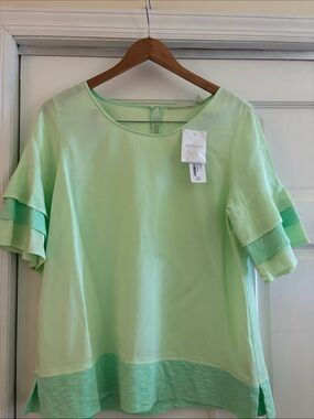 Soft Surroundings Mint Green Layered Ruffle Sleeve Blouse